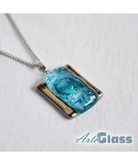 Necklace - pendant handmade bubble turquoise with platinum, rectangle - $23.90