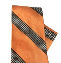 Porta Rossa Men&#39;s Tie &amp; Hanky Set Orange Black Brown Striped with Plaids 4&quot; Wide - £16.07 GBP