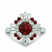 14K White Gold Finish Round Cut Pink Ruby Sunburst Diamond Engagement Ring - £94.95 GBP