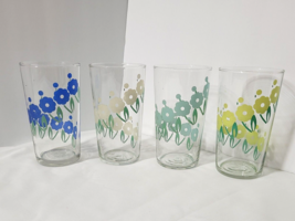 Vtg Spiral Floral Libbey Set 4 Tumblers Drinking Glasses Aqua Blue Yello... - £20.64 GBP