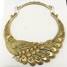 Peacock Statement Necklace Colorful Silver Gold Color Animal Dragon Ethnic Vinta - £19.51 GBP