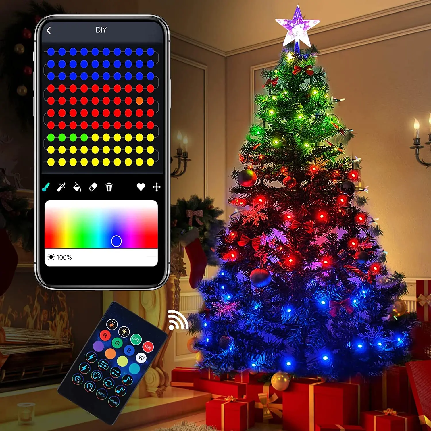 Smart Christmas Tree RGB LED  String Lights Bluetooth App Remote Control USB Lam - £69.50 GBP