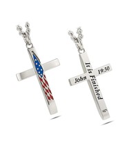 Men&#39;s Stainless Steel Tapered U.S.A. Flag Cross - John - $256.11