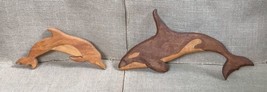 Vintage Hand Carved Wood Dolphin Wall Hangings Set Of Two Aquatic Marine... - $31.68