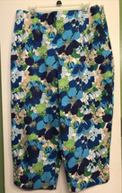 Kathy Ireland Plus Women Sz 20 Tropical Floral Capri Pants Stretch Lime Aqua Blu - £19.53 GBP