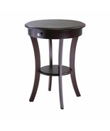 Espresso Brown Wooden Round Accent Table End Bed Side Nightstand Drawer ... - £153.79 GBP