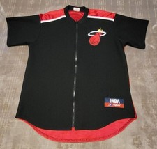 Vintage Majestic Miami Heat Full Zip Short Sleeve Jersey Sewn On Patches Large - £23.63 GBP