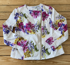 Susan graver NWOT women’s floral side zip jacket size 8 white N2x2 - £17.38 GBP