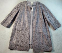 Chico&#39;s Cardigan Sweater Womens Size 2 Gray Lace Floral 100% Nylon Open Front - £18.27 GBP