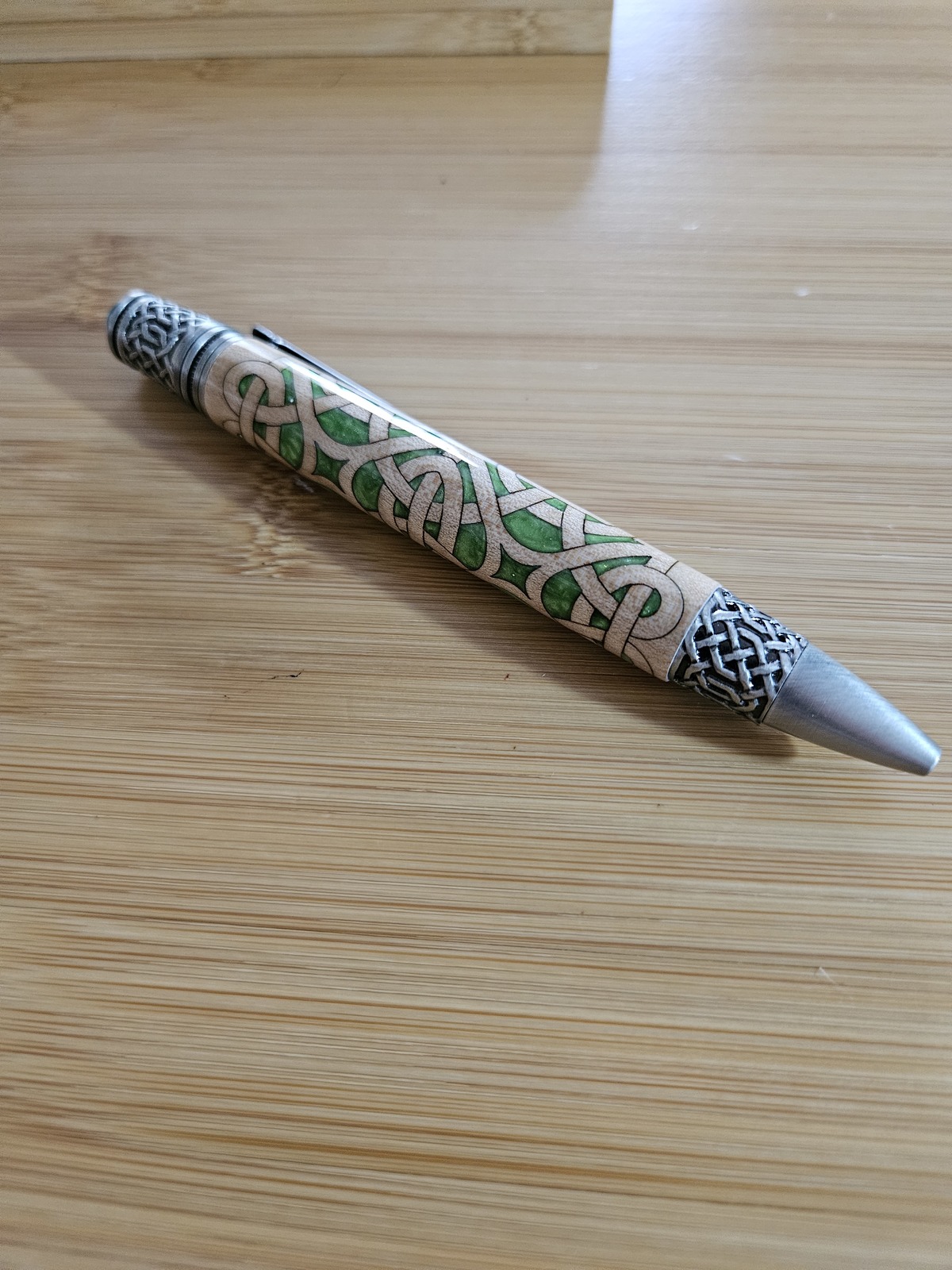 Refillable Twist Pen, Celtic Scrollwork, Basswood, Antique Pewter, Light... - $84.99
