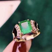 3carat Colombian Emerald &amp;Diamond 10k Yellow Gold Solitaire Signature Men&#39;s Ring - £448.93 GBP
