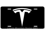 Tesla Logo Inspired Art White on Black FLAT Aluminum Novelty License Tag... - $17.99