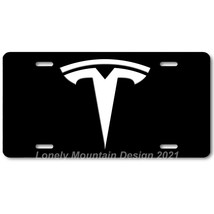 Tesla Logo Inspired Art White on Black FLAT Aluminum Novelty License Tag Plate - £14.14 GBP