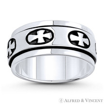 Flared Pattee Cross Charm Men&#39;s 9mm Band / Spinning Ring in .925 Sterling Silver - £31.04 GBP+