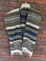 Vintage Hand Woven Poncho Small Fringe Bottom Open Front  Black Blue Gra... - $28.50