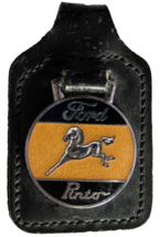 Vintage Ford Pinto Black Leather &amp; Enamel or Resin Key Fob with Horse - $12.19