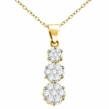 0.85CT Simulated Diamond Three Flower Pendant Necklace 14K Yellow Gold Plated - £72.26 GBP