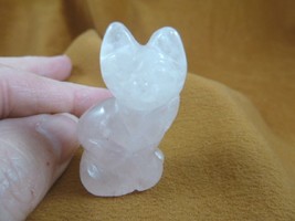 Y-CAT-SIC-585) Pink Quartz sitting CAT gem kitten STONE carving figurine... - $14.01