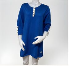 Bob Mackie Sweater Dress Womens M Royal Blue Tunic Wearable Art Button A... - $14.38