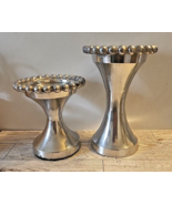 2 Pewter Weighted Pillar Candlesticks Beaded Edge Made In India - £50.07 GBP