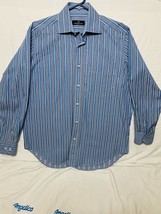 Bugatchi Uomo Mens Large Light Blue White Striped Long Sleeve Button Up Shirt - £15.64 GBP