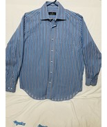 Bugatchi Uomo Mens Large Light Blue White Striped Long Sleeve Button Up ... - £15.52 GBP