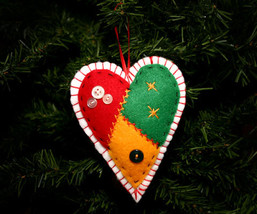 Handcrafted Country Patchwork Heart Christmas Ornament - $10.95