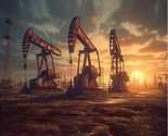 36&quot; X 44&quot; Panel Oil Rigs in the Sunset Industrial Cotton Fabric Panel D4... - $13.95