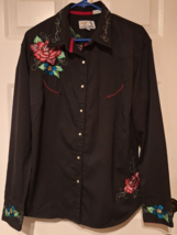 Panhandle Slim Retro Western LS Shirt Womens 1X Black Red Embroidered Pearl Snap - £38.13 GBP