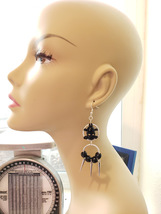 black skull chandelier earrings cross bones spike charms jewelry handmade  - £5.58 GBP