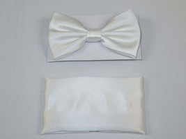 Men&#39;s Bow Tie and Hankie by J.Valintin Collection #92493 Solid Satin White - $19.99