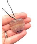 Light Purple Heart Necklace Florite Stone Pendant 12&quot; Cord Chain Handmade - $32.70 CAD