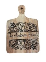 Name Flowers Wood Cutting Board Square Handmade Personalized Engraved Oak Floral - £27.17 GBP
