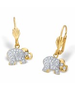 18K GOLD PLATED DIAMOND ACCENT ELEPHANT DROP PIERCED EARRINGS - £93.86 GBP