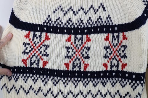 Vintage 60s 70s Mid Century Modern Womens Large Fair Isle Ribbed Knit Sweater Item image 4