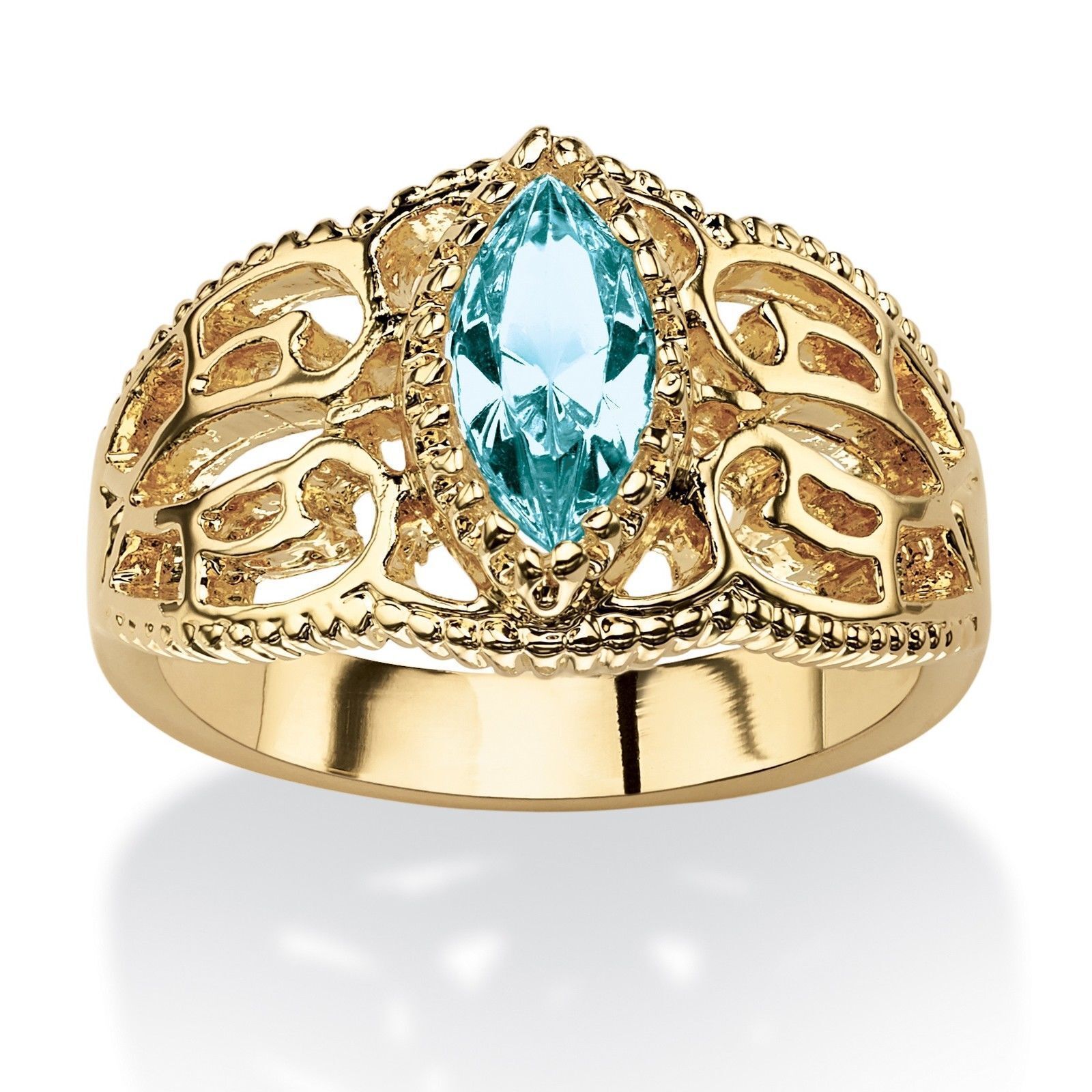 WOMEN MARQUISE CUT 14K GOLD FILIGREE DECEMBER BLUE TOPAZ STONE RING 5 6 7 8 9 10 - $69.99