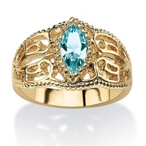 Women Marquise Cut 14K Gold Filigree December Blue Topaz Stone Ring 5 6 7 8 9 10 - £56.12 GBP