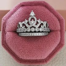 Lab-Created 1.55CT Round Cut Diamond Princess Crown Wedding Ring Bridal Set - £96.27 GBP