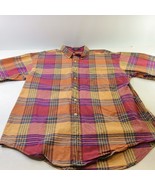 Arrow Button Up Shirt Short Sleeve Shirt Orange Plaid Collar Large Cotton - £13.10 GBP
