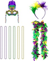 9 Pcs Mardi Gras Costume Accessories Set Includes Mardi Gras Beads Neckl... - $33.81