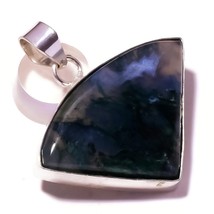 Green Moss Agate Triangular Gemstone 925 Silver Overlay Handmade Agate Pendant - £7.95 GBP