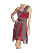 BCBGMAXAZRIA Runway Pink Lace Gray Mesh Ribbon Floral One Shoulder Dress... - $100.00