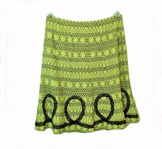 WD NY Sz 10 Skirt Lime Green Black Embroidery Artsy Flounce Hemline - £11.80 GBP