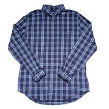 Express Fitted Men&#39;s Size L 16-16 1/2 Blue Plaid Long Sleeve Button-Down... - $17.97