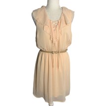 No Boundaries Sleeveless Chiffon Dress XL Blush Peach Belt Lined Lace Up V Neck - £13.06 GBP