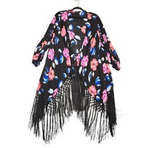 Torrid Womens Plus 2X 18/20 Kimono Cardigan Black Floral Fringe Duster Open - £12.75 GBP