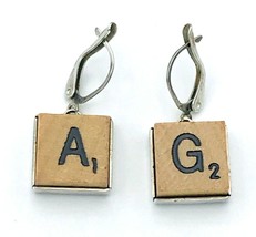 Vintage Signed Sterling Silver 925 Scrabble Letter Dangle Earrings Letters GA - £17.40 GBP