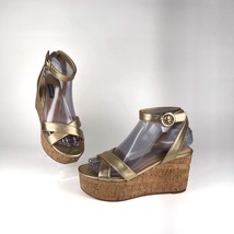 Nine West Womens Janessa Gold Leather Wedge Sandals 6 M New with Box - $38.69