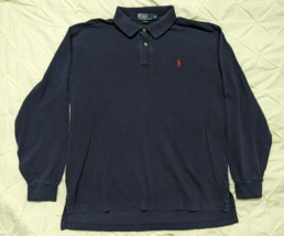 Vintage Polo Ralph Lauren Long Sleeve Pique Cotton Shirt Navy Blue Men&#39;s... - $19.79