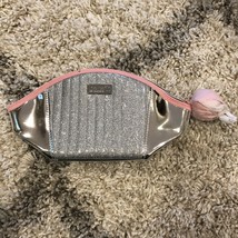Benefit Limited Edition Silver Roller Liner Dome Makeup Bag with Pink Po... - $8.99